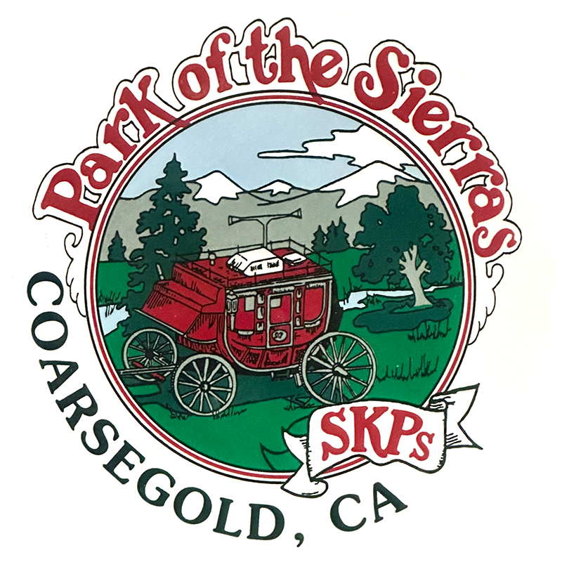 Park of the Seirras Logo - with old time stagecoach against mountains